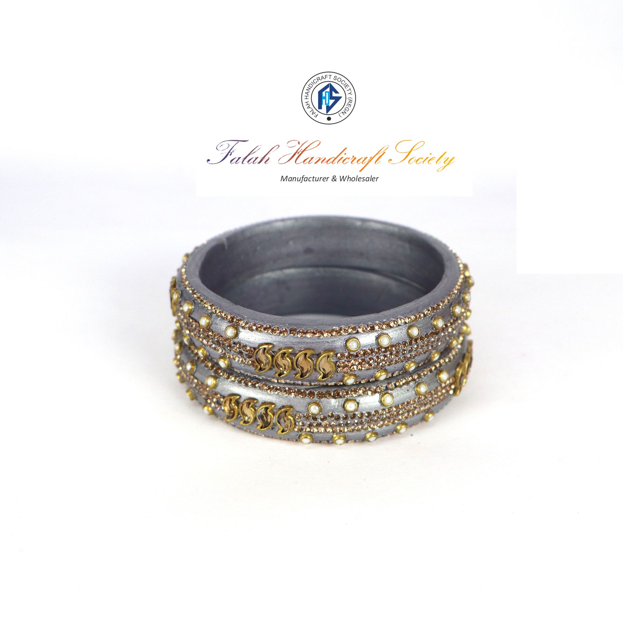 FHS jaipuri Design Beautiful Lac Bangles - Gray (piece 2)