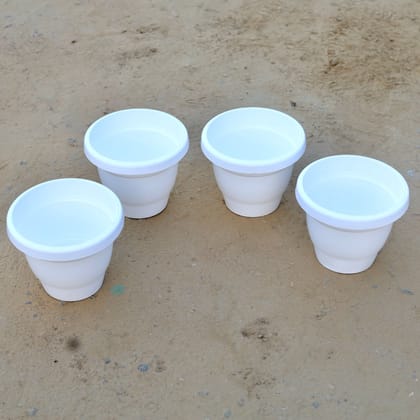 Set of 4 - 8 Inch White Classy Plastic Pot