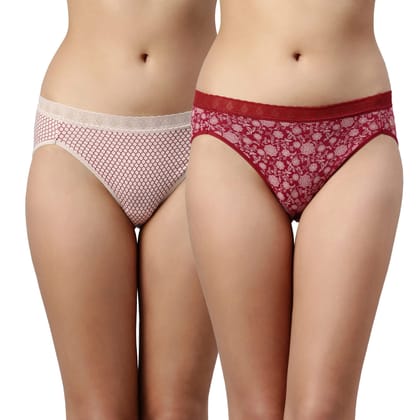 Enamor CH06 Cotton Hipster Panties for Women Pack of 2 | Full Coverage, Mid Waist with Antimicrobial & Stain Release Technology | Colors & Prints May Vary