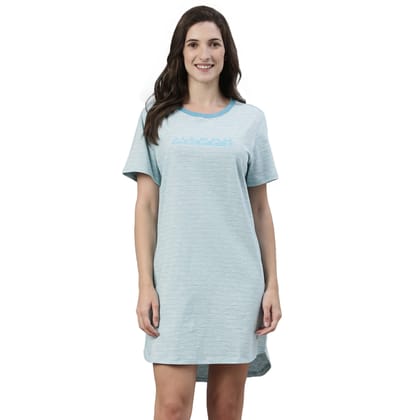 Enamor Essentials Women's Relaxed Fit Short Sleeves Round Neck Breathable Pure Cotton Slounge Mini Dress - E8S2