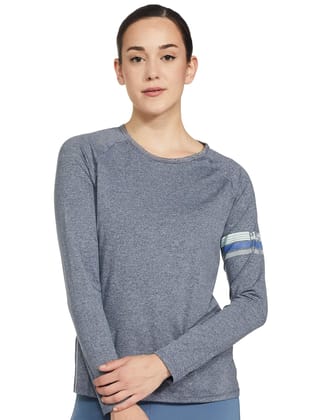 Enamor Athleisure Women's Synthetic Long Sleeves Scoop Neck Slim Fit Quick Dry 4 Way Stretch Antimicrobial Active Tee with Reflective Graphic- E189
