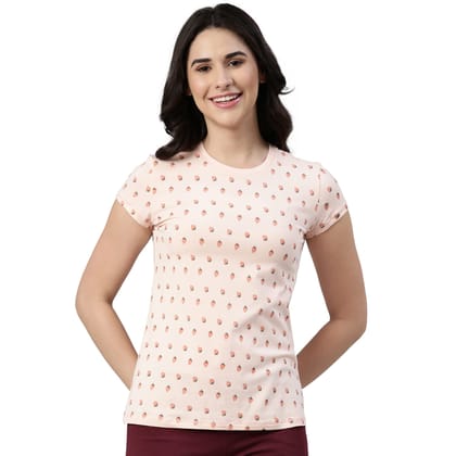 Enamor Women's Fruits Slim T-Shirt (E247_Soft Pink Strawberry AOP S)