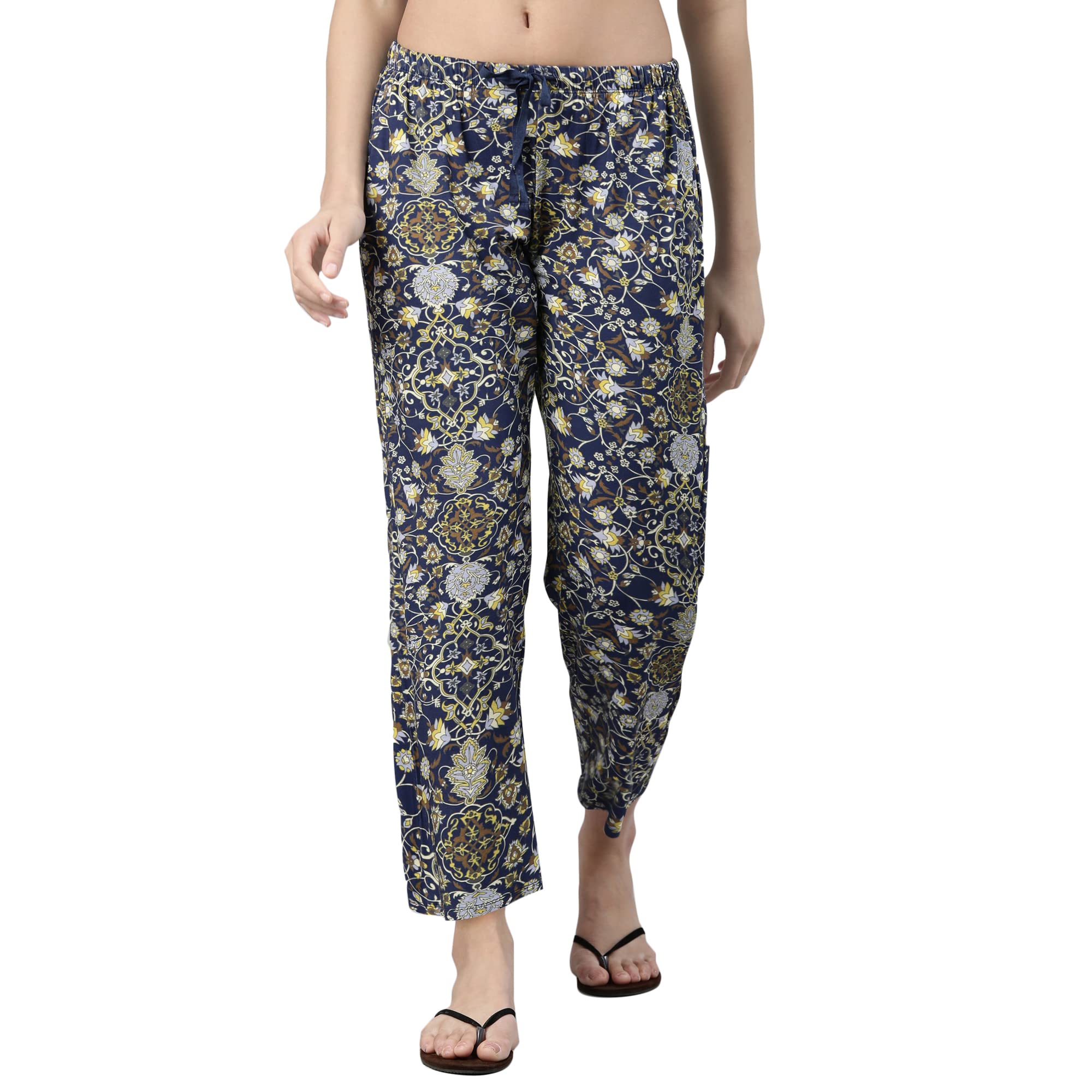 Enamor E4A4 Mid-Rise Straight Leg Basic Home Pant for Women with All Over Print