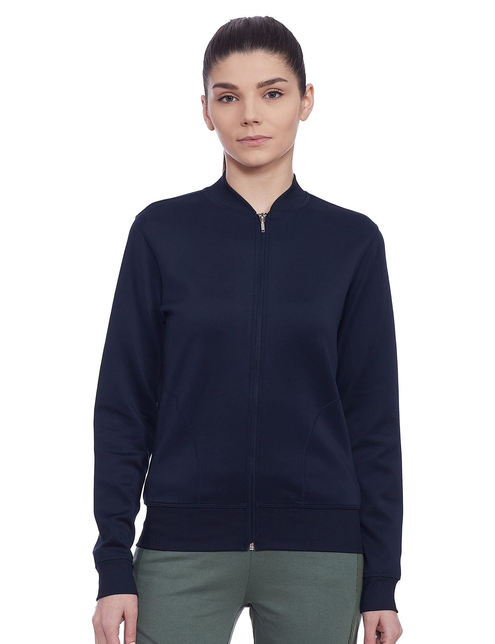 Enamor Athleisure A901 Relaxed Fit Bomber Jacket for Women|Breathable Antimicrobial Quick Dry 4-way Stretch Scuba Fabric Jacket With Zipper Pockets(A901-Navy-XXL)