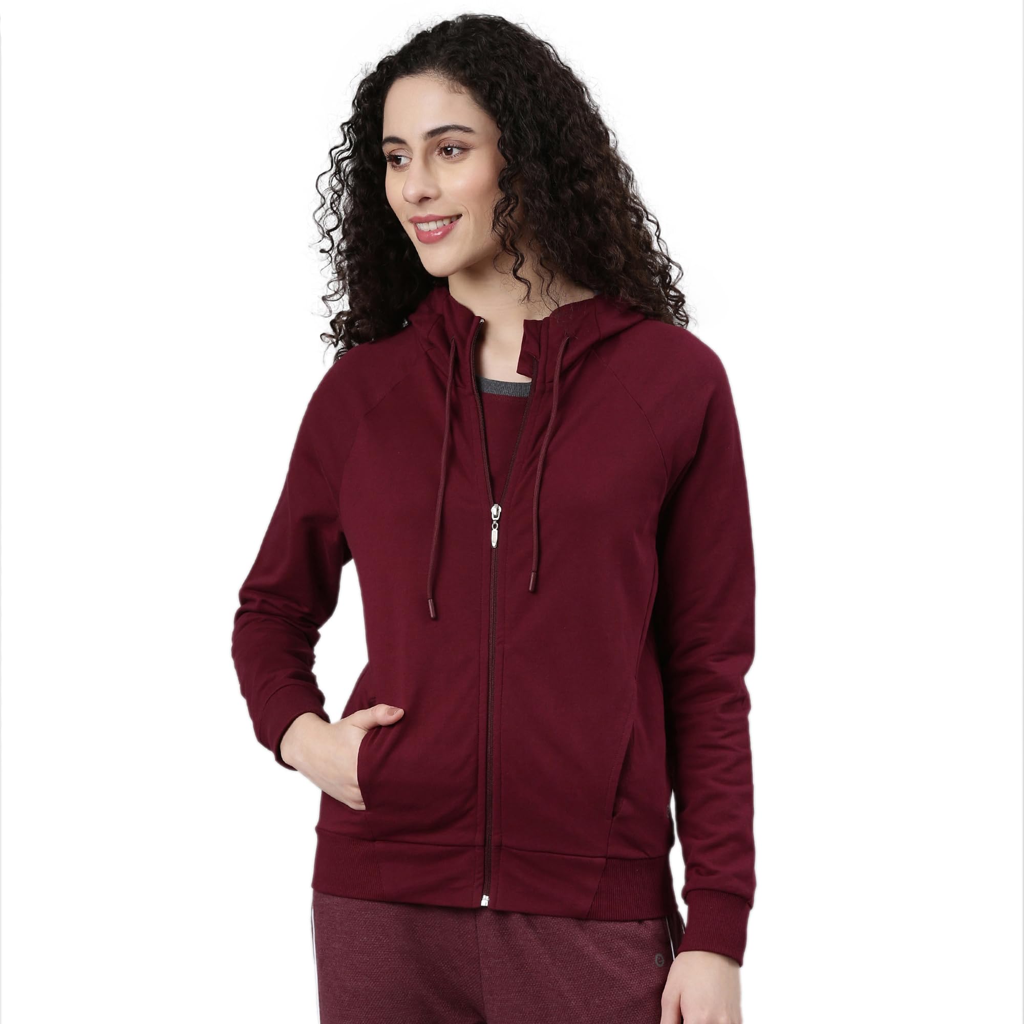 Enamor Women's Polyester Blend Hooded Neck Sweatshirt (E903_Dry Blood