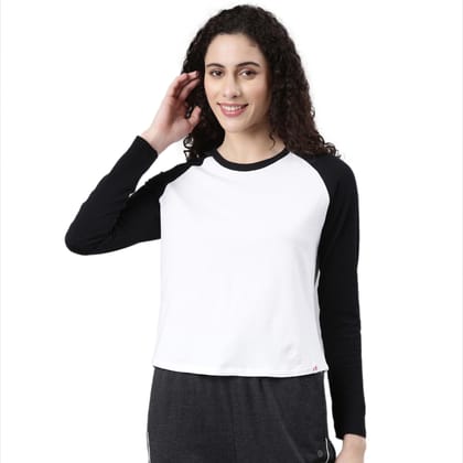 Enamor Women's Solid Slim Fit T-Shirt (E307_Black/Bright White