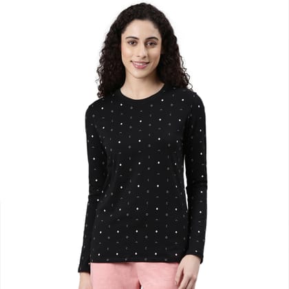 Enamor Women's Geometric Slim Fit T-Shirt (E257_Black Circle AOP