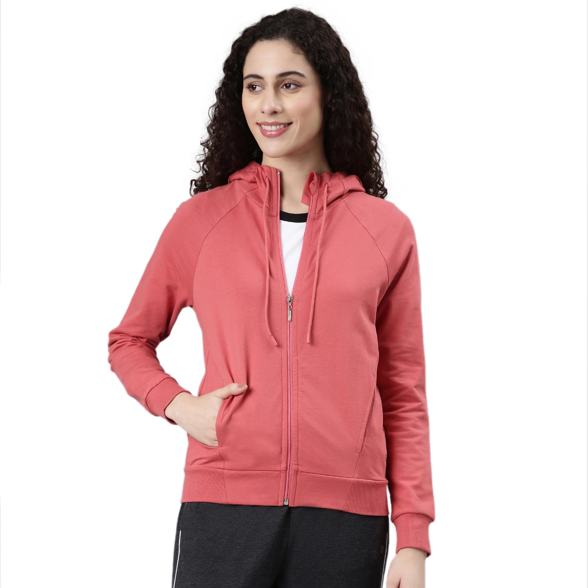 Enamor Women's Polyester Blend Hooded Neck Sweatshirt (E903_Mineral Red