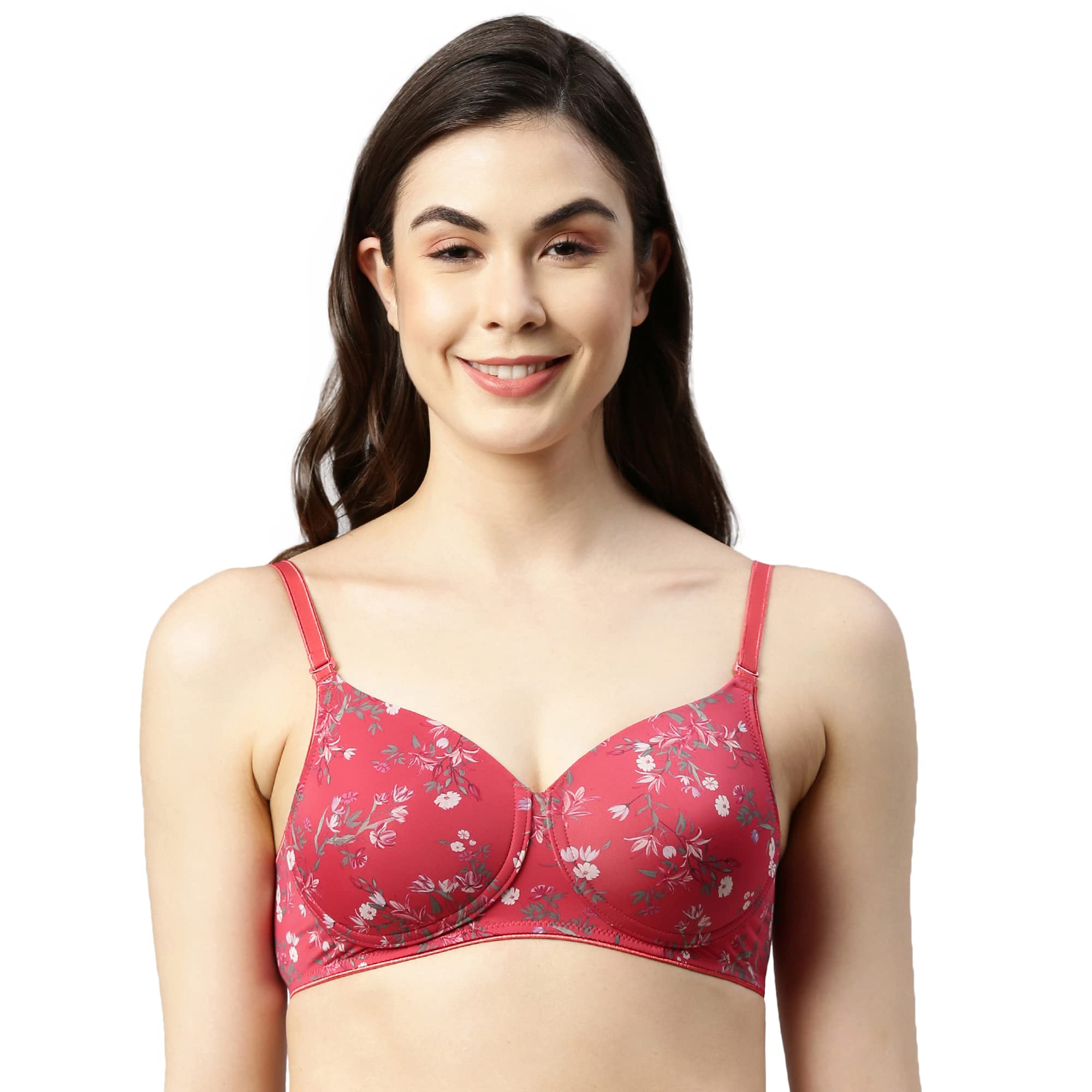 Enamor Women's Nylon Padded Wire Free High Coverage Ecolite Fabric Smooth Support Bra- F165(F165-Festive Petal Print-36D)