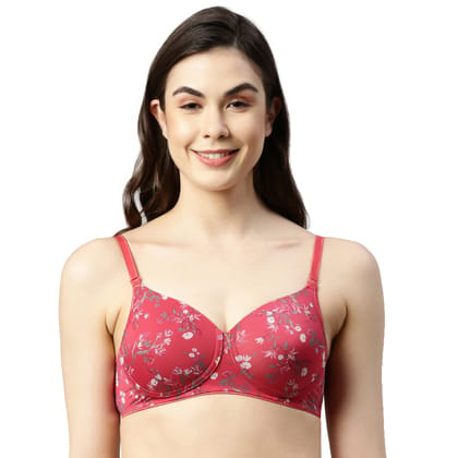 Enamor Women's Nylon Padded Wire Free High Coverage Ecolite Fabric Smooth Support Bra- F165(F165-Festive Petal Print-34D)