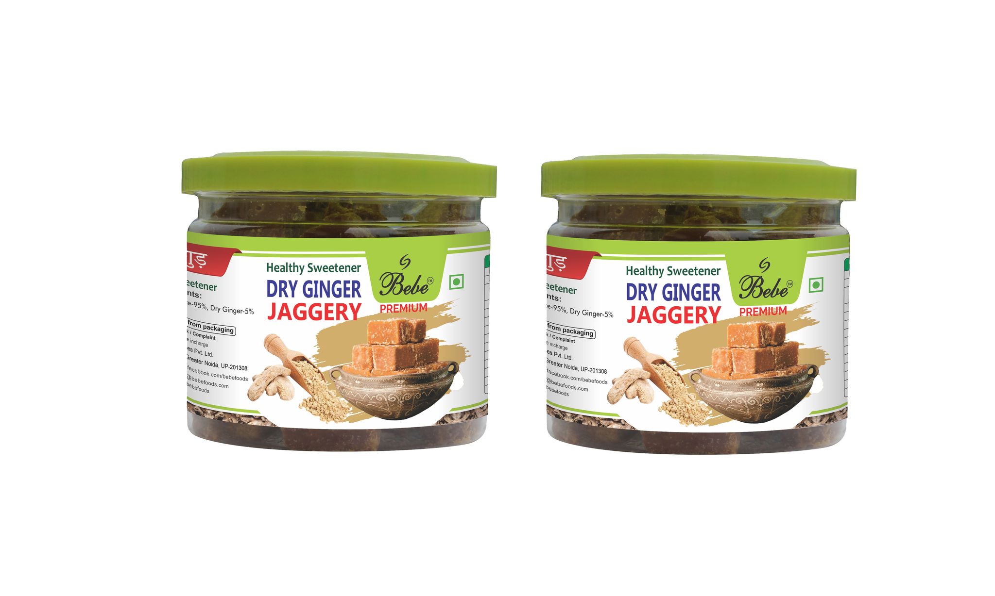 BEBE Premium Dry Ginger/Sonth Jaggery, Gur 400g (200g X 2 Pcs)