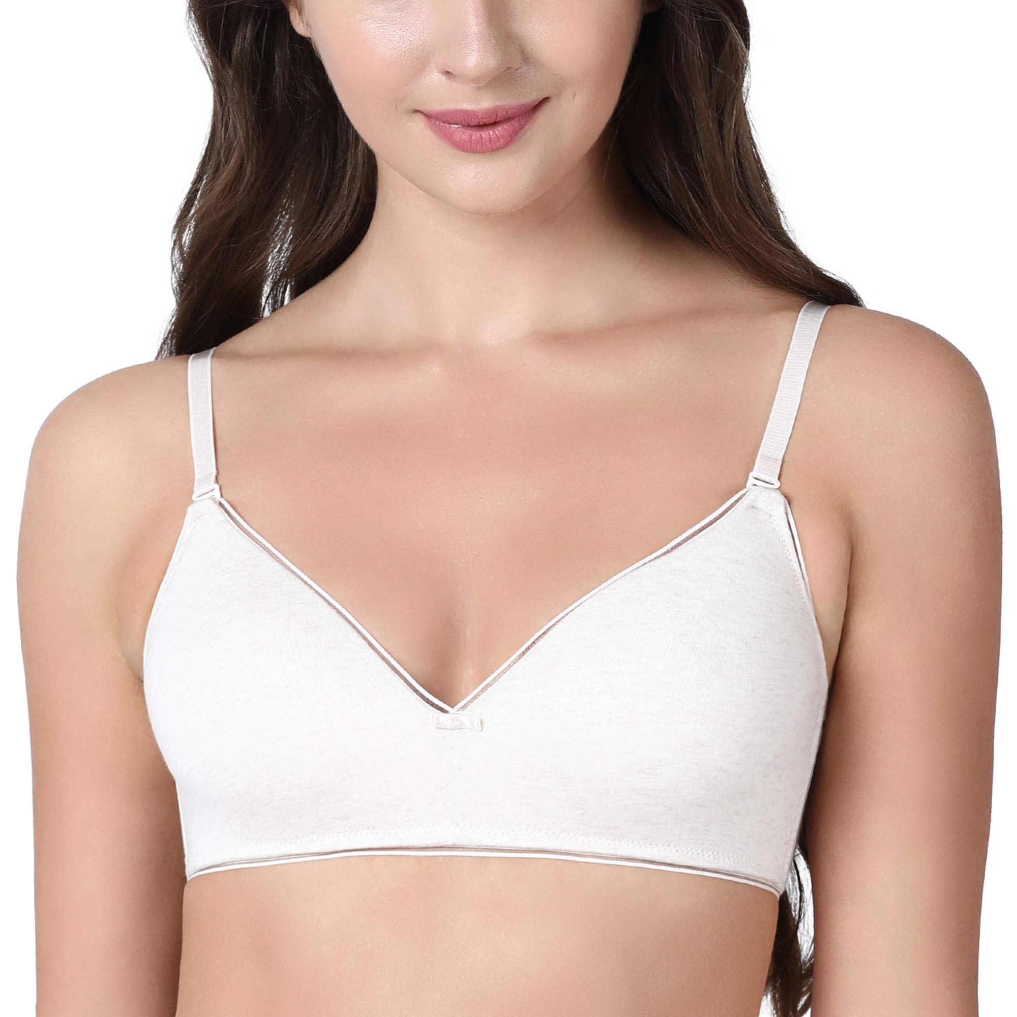 Enamor A028 Lightweigh V-Neck Cotton T-shirt Bra - Padded Wirefree Medium Coverage - Oat Meal Melange