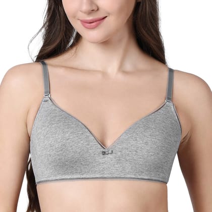 Enamor A028 Lightweigh V-Neck Cotton T-shirt Bra - Padded Wirefree Medium Coverage - Greymelange