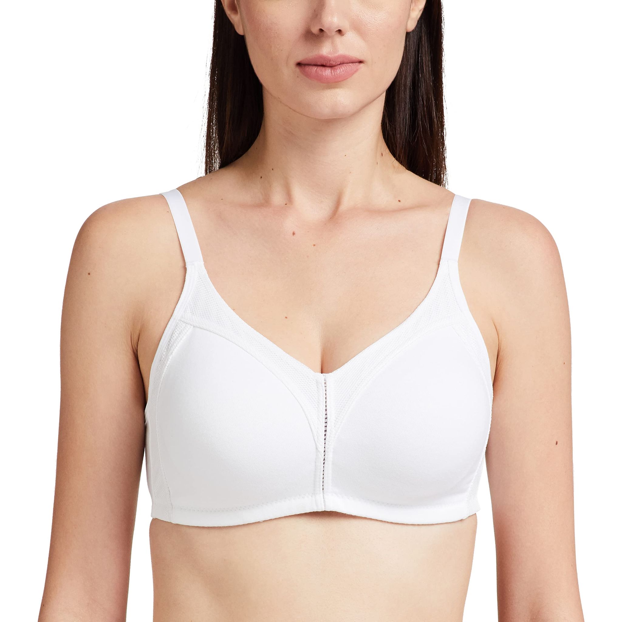 Enamor AB75 M-Frame Jiggle Control Full Support Supima Cotton Bra -  Non-Padded, Wirefree & Full Coverage White