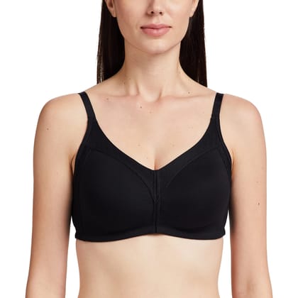 Enamor AB75 M-Frame Jiggle Control Full Support Supima Cotton Bra - Non-Padded, Wirefree & Full Coverage Black