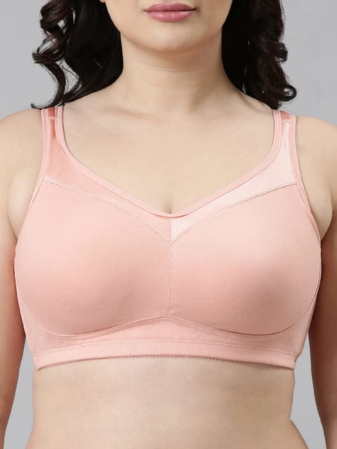 Enamor A112 Smooth Super Lift Classic Full Support Bra - Stretch Cotton,  Non-Padded, Wirefree & Full Coverage Peach Blush,Size -34DD