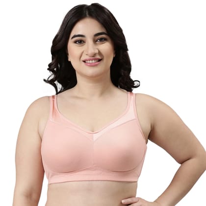 Enamor A112 Smooth Super Lift Classic Bra - Stretch Cotton Non-Padded Wirefree Full Coverage Peach Blush