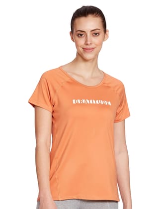 Enamor Athleisure Womens Relaxed Fit Long Length Raglan Sleeves Scoop Neck Quick Dry 4 Way Stretch Antimicrobial Graphic Tee - E163