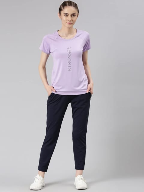 Enamor Women's Letter Print Relaxed Fit T-Shirt (E163_Soft Lilac-Stronger  Graphic