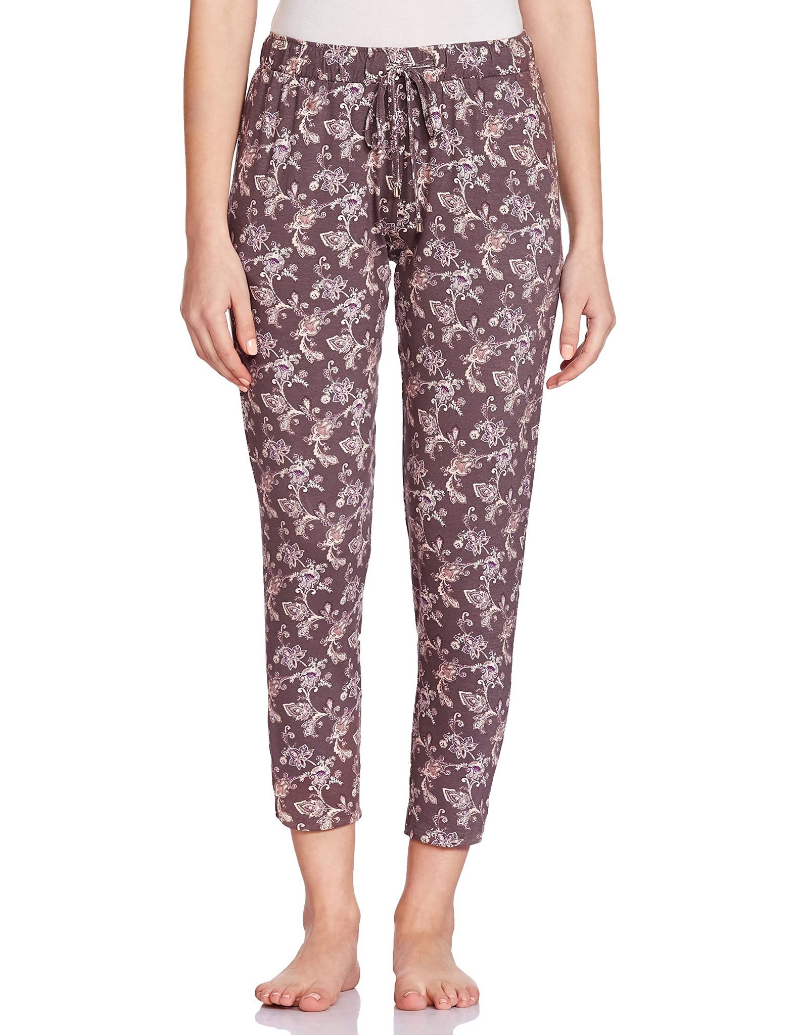 Enamor E048 Mid-Rise Tapered Shop In Lounge Pants for Women with Curved Slit Hems