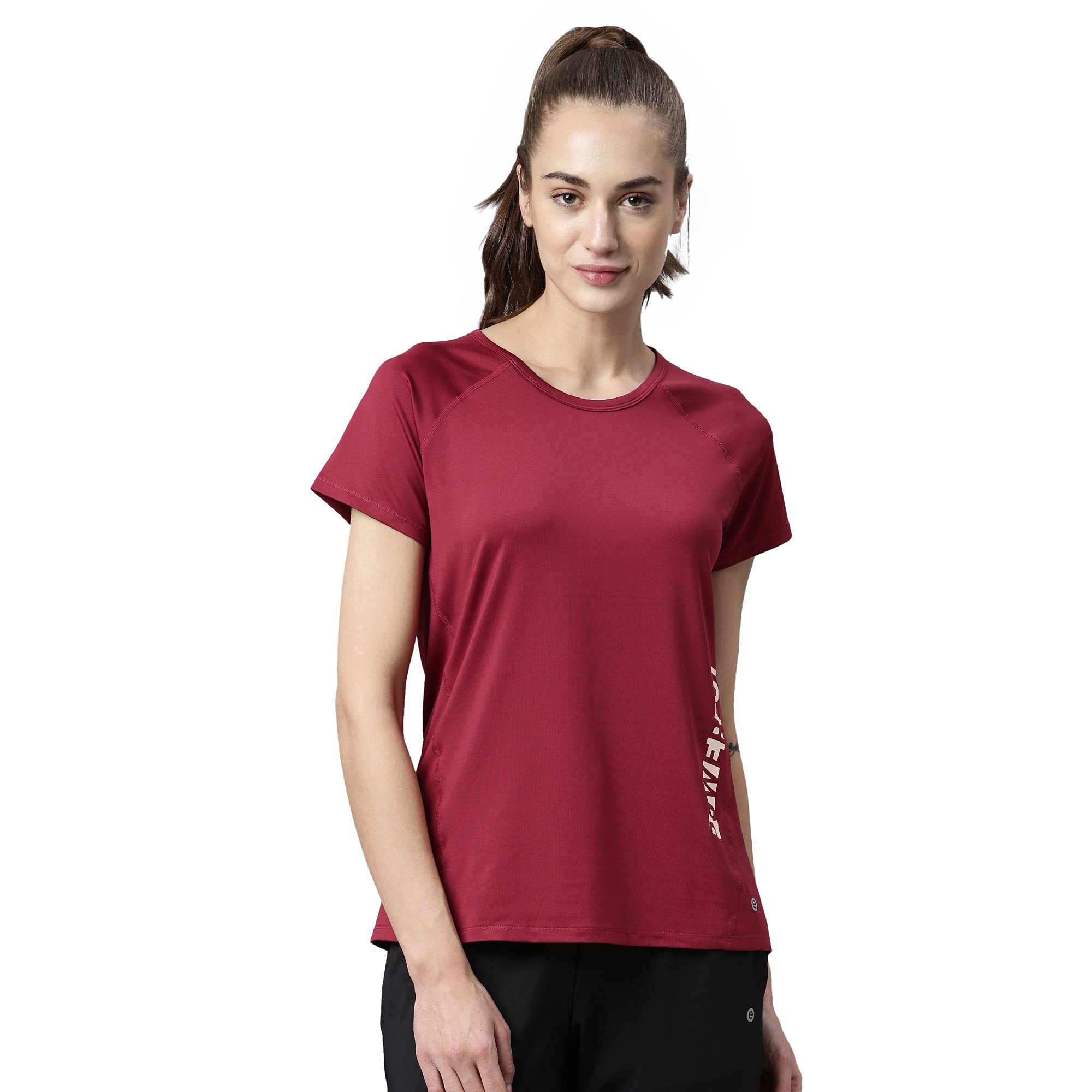 Enamor Athleisure Women's Polyester Relaxed Fit Long Length Raglan Sleeves  Scoop Neck Quick Dry 4 Way