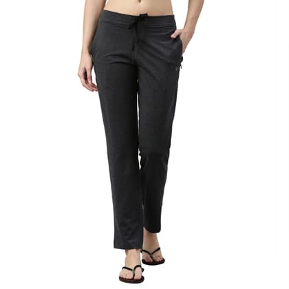 Enamor Women Slim Fit Cotton Pants (E014_Charcoal Melange_L_Charcoal Melange_L)