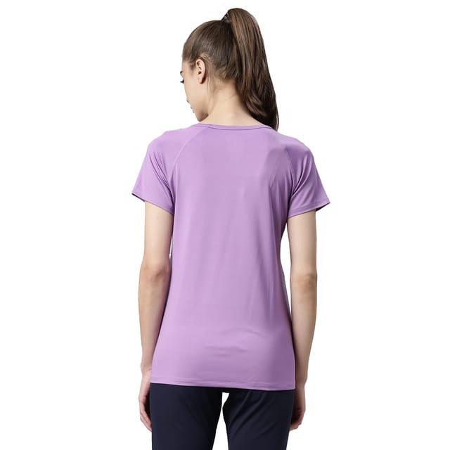 Enamor Athleisure Women's Polyester Relaxed Fit Long Length Raglan Sleeves  Scoop Neck Quick Dry 4 Way Stretch Antimicrobial Graphic Tee -  E163(E163-Orchid Glaze -XL)