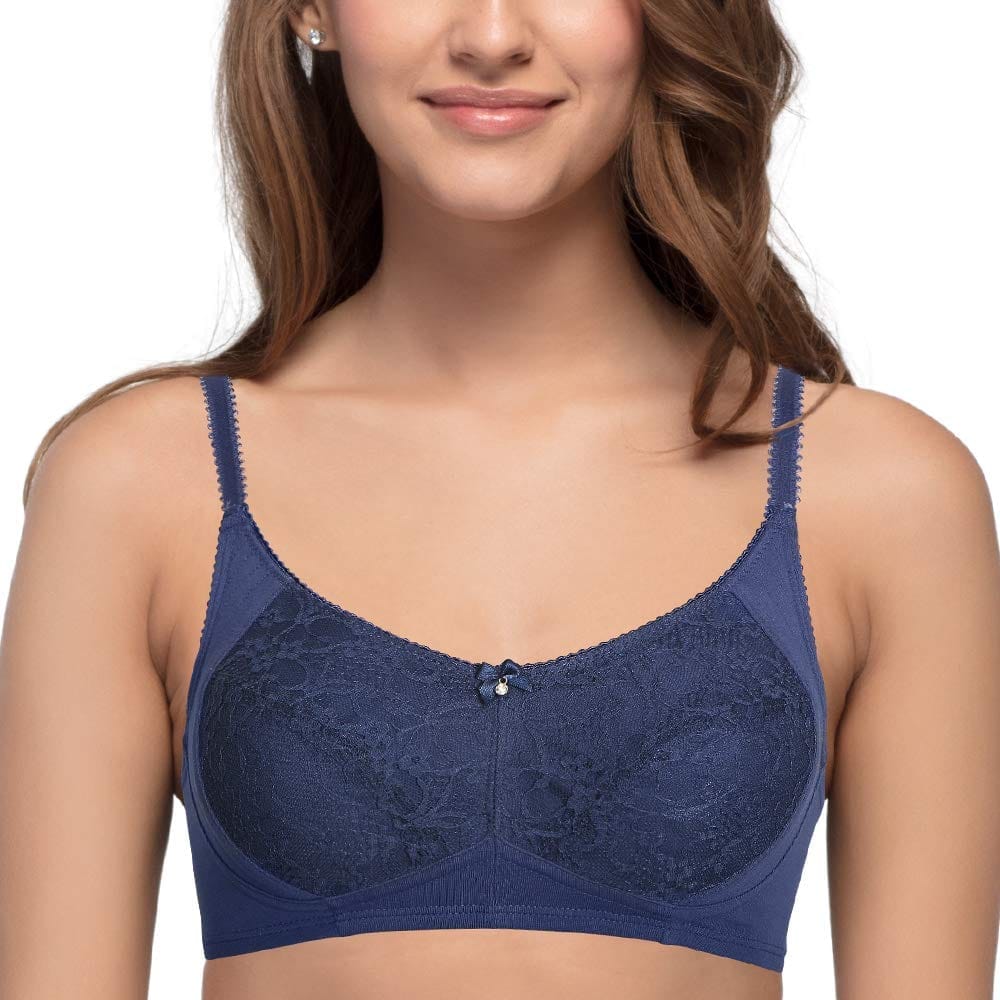 Enamor A052 Shaper Lace Bra - Non-Padded Wirefree High Coverage - Navy