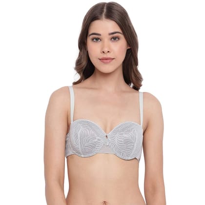 Enamor Women's Nylon, Spandex Padded Wired Plunge Bra (EBFGIF044SRI34D_Silver Ice_34D_Grey, Silver Ice_34)