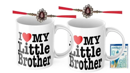 LOOPS N KNOTS Rakhi for Brother with Printed Ceramic Mug and Rakhi Combo |Pack of 2 Mugs& 2 Rakhi (Roli Chawal, Rakhi, Printed Mug,) | Best Rakhi Gift for Brother R&M341