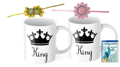 LOOPS N KNOTS Rakhi for Brother with Printed Ceramic Mug and Rakhi Combo |Pack of 2 Mugs& 2 Rakhi (Roli Chawal, Rakhi, Printed Mug,) | Best Rakhi Gift for Brother R&M385