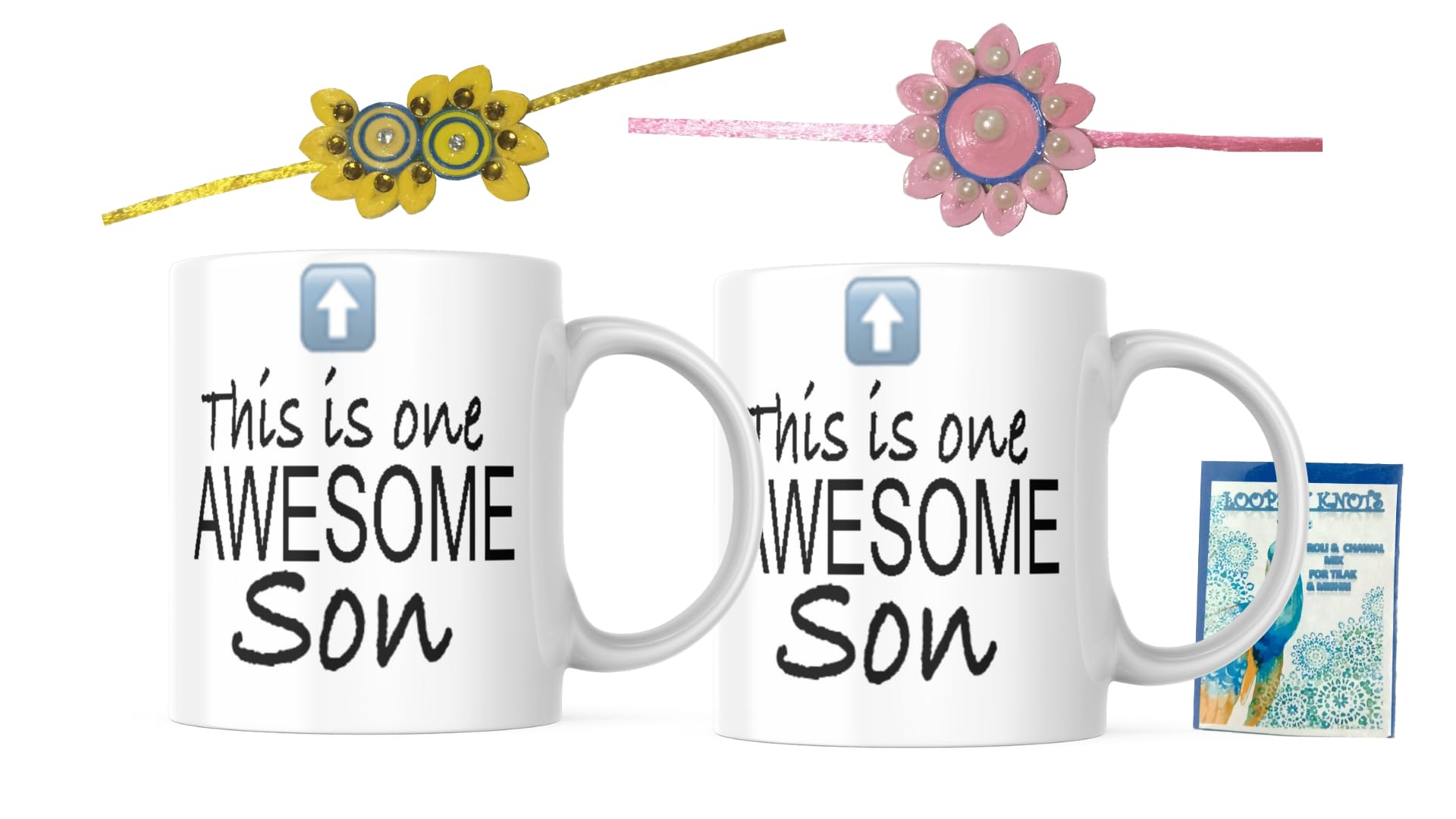 LOOPS N KNOTS Rakhi for Brother with Printed Ceramic Mug and Rakhi Combo |Pack of 2 Mugs& 2 Rakhi (Roli Chawal, Rakhi, Printed Mug,) | Best Rakhi Gift for Brother R&M388