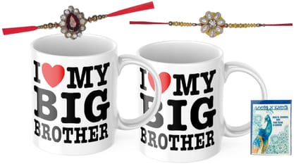 LOOPS N KNOTS Rakhi for Brother with Printed Ceramic Mug and Rakhi Combo |Pack of 2 Mugs& 2 Rakhi (Roli Chawal, Rakhi, Printed Mug,) | Best Rakhi Gift for Brother R&M405