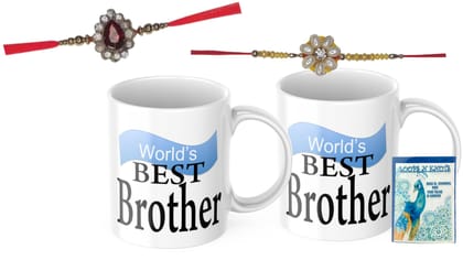 LOOPS N KNOTS Rakhi for Brother with Printed Ceramic Mug and Rakhi Combo |Pack of 2 Mugs& 2 Rakhi (Roli Chawal, Rakhi, Printed Mug,) | Best Rakhi Gift for Brother R&M413