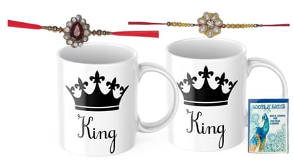 LOOPS N KNOTS Rakhi for Brother with Printed Ceramic Mug and Rakhi Combo |Pack of 2 Mugs& 2 Rakhi (Roli Chawal, Rakhi, Printed Mug,) | Best Rakhi Gift for Brother R&M417