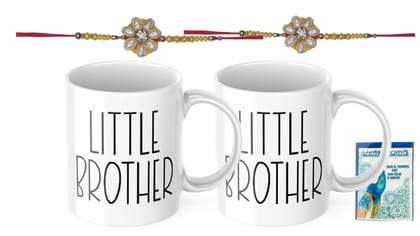 LOOPS N KNOTS Rakhi for Brother with Printed Ceramic Mug and Rakhi Combo | Pack of 2 Mugs & 2 Rakhi