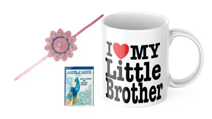 LOOPS N KNOTS Rakhi for Brother with Printed Ceramic Mug and Rakhi Combo |Pack of 3 (Roli Chawal, Rakhi, Printed Mug,) | Best Rakhi Gift for Brother R&M067A