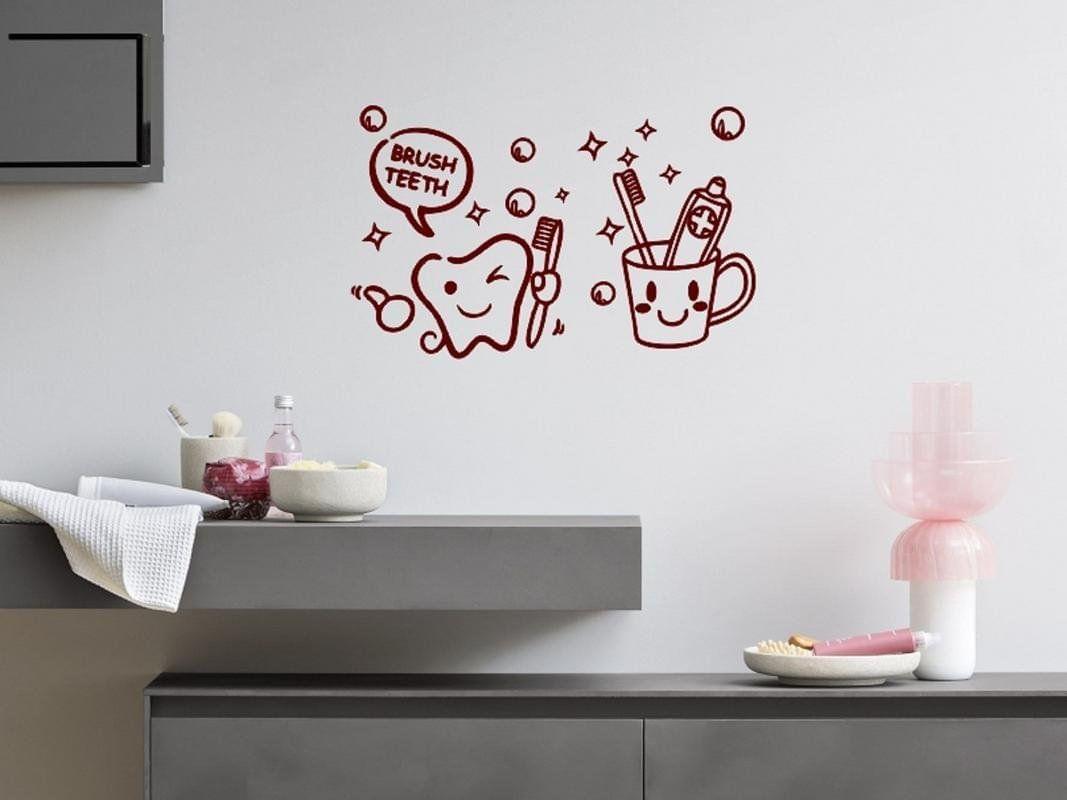 Sticker Studio Brush Teeth Bathroom Wall Sticker (Surface Covering Area - 30 x 48 cm)