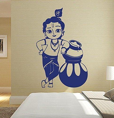 Sticker Studio Full Krishna with matki Wall Sticker (PVC Vinyl,58 CM X 91 CM)