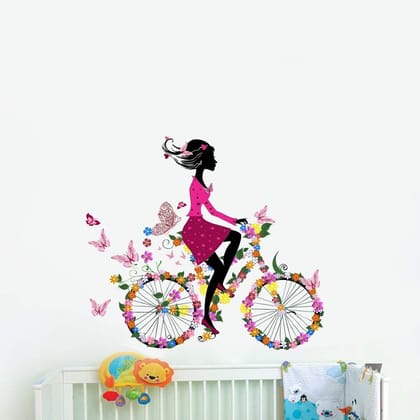 Sticker Studio Floral Cycle Fairy Wall Sticker and Decals Viny,Multicolour (58Cm X 41Cm)