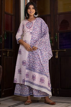 Pink Purple Organic Mulmul Dupatta