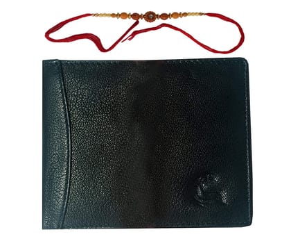 LEADERACHI Raksha Bandhan Genuine Full Grain Black Leather RFID Blocking Bi fold Wallet for Men Rakhi specal.(W29905BK)