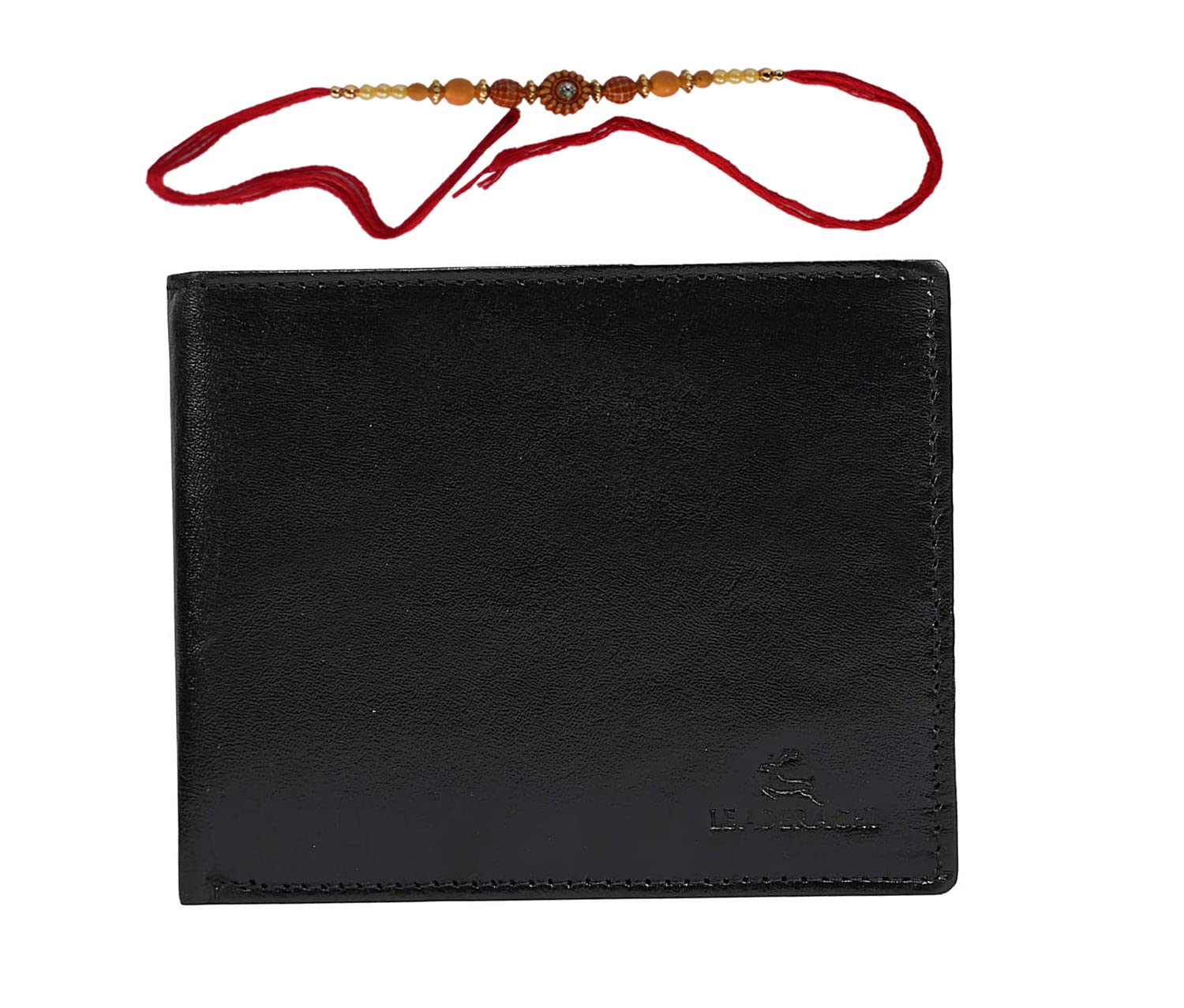 LEADERACHI Raksha Bandhan - Genuine Full Grain Black Leather RFID Blocking Bi fold Wallet for Men Rakhi specal(W29901BK)