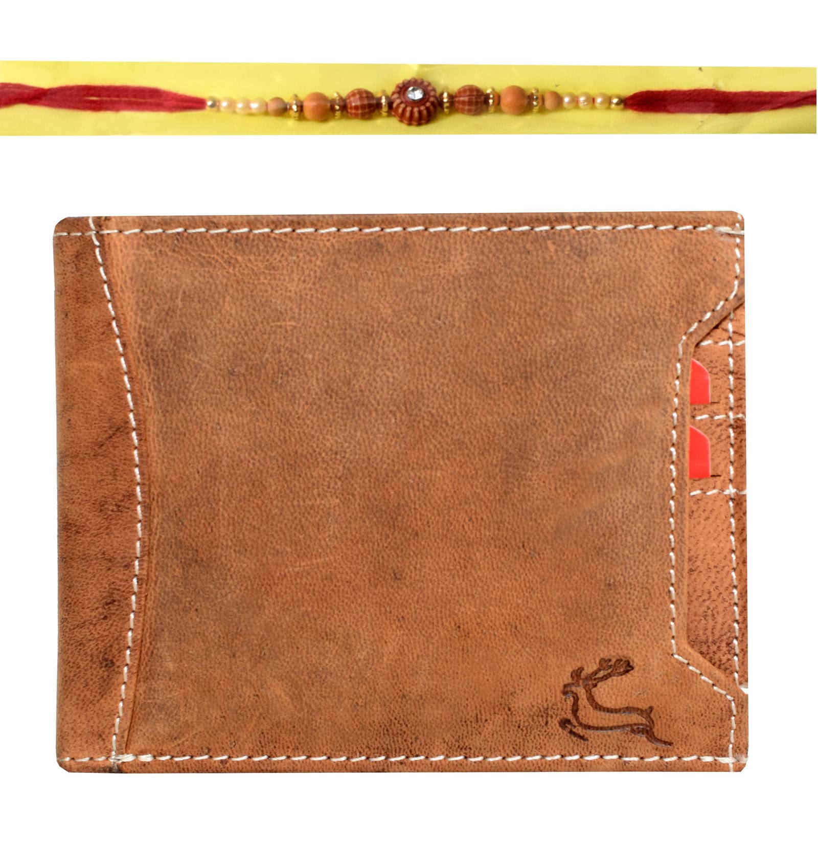 LEADERACHI-Raksha -Bandhan Genuine Full Grain Hunter Leather RFID Blocking Bi fold Wallet for Men .(W14)