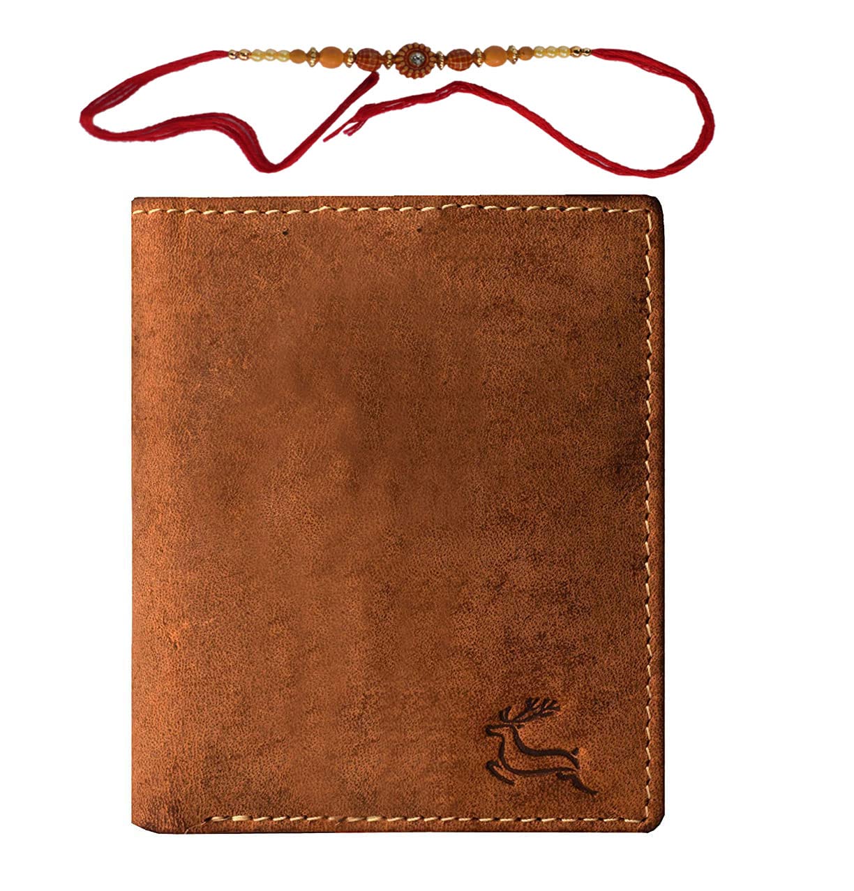 LEADERACHI--Raksha Bandhan Genuine Full Grain Hunter Leather RFID Blocking Bi fold Wallet for Men .(W12)