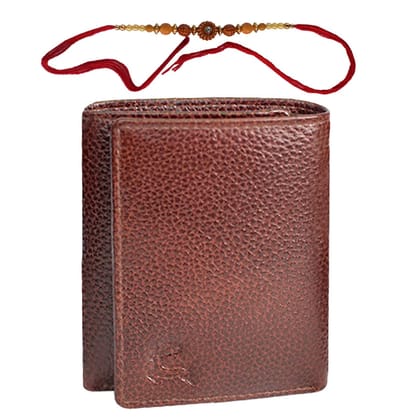 LEADERACHI-Raksha Bandhan Genuine - Full Grain Brown Leather RFID Blocking Bi fold Wallet for Men (W-Trifold-BB)