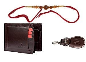 LEADERACHI Raksha Bandhan Genuine Full Grain Brown Leather RFID Blocking Bi fold Wallet for Men Rakhi(W639BR)