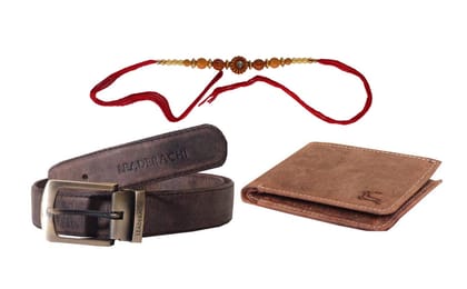 LEADERACHI- Rakhsha Bandhan - Genuine Hunter Leather Wallet & Genuine Leather Belt Combo Gift Box for Mens.......(RAKHI-WB-11)