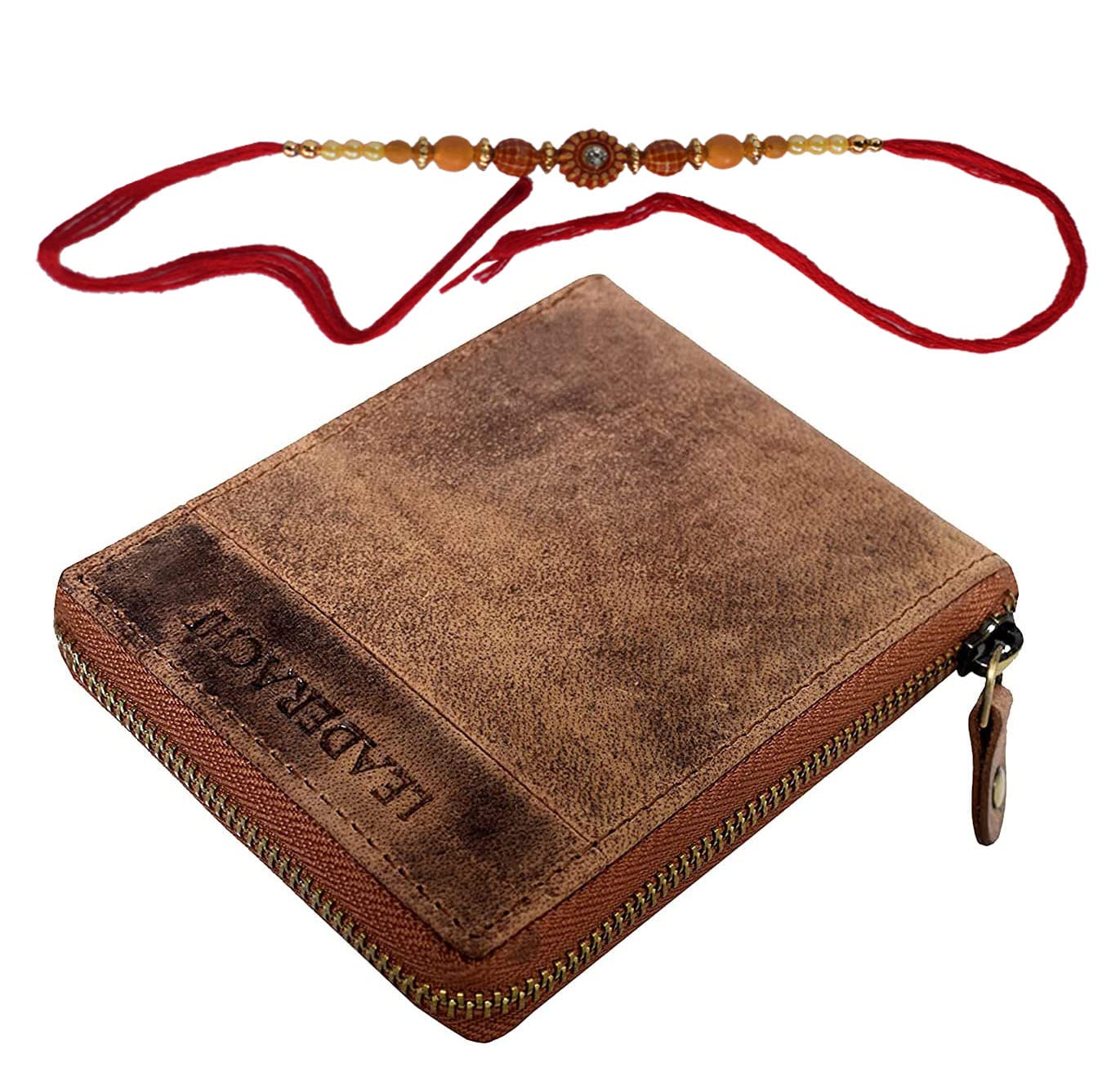 LEADERACHI Raksha Bandhan Genuine - Full Grain -Hunter Leather Bi fold Wallet for Men .(W10AM)