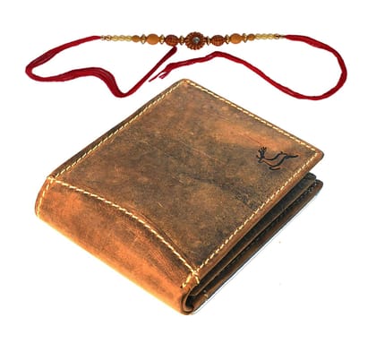 LEADERACHI-Raksha Bandhan Genuine - Full Grain Hunter Leather RFID Blocking Passport Wallet for Men .(W5)